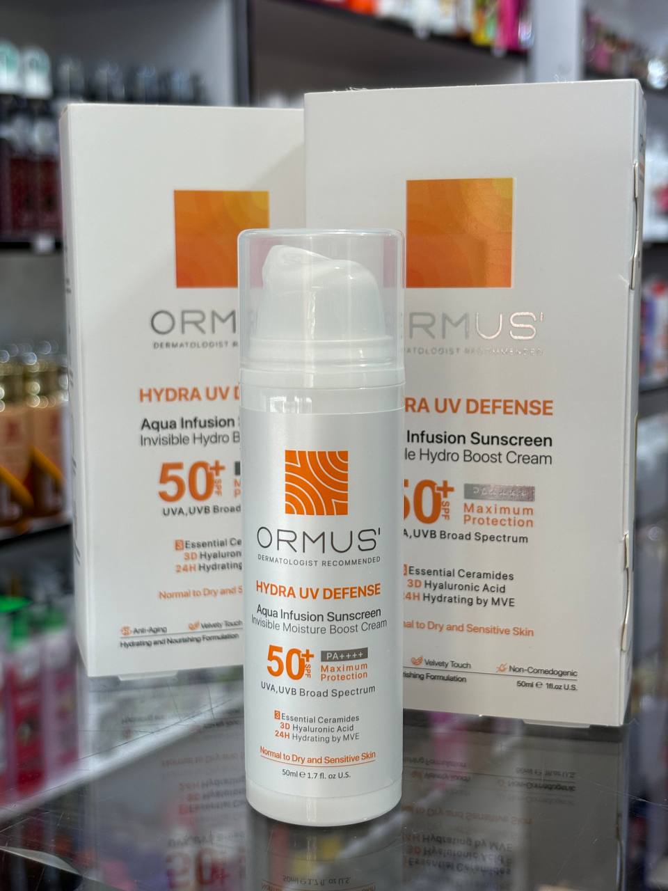 ضد آفتاب آبرسان بی رنگ اورموس مناسب پوست های خشک تا نرمال  | spf +50 | حجم 50 mil